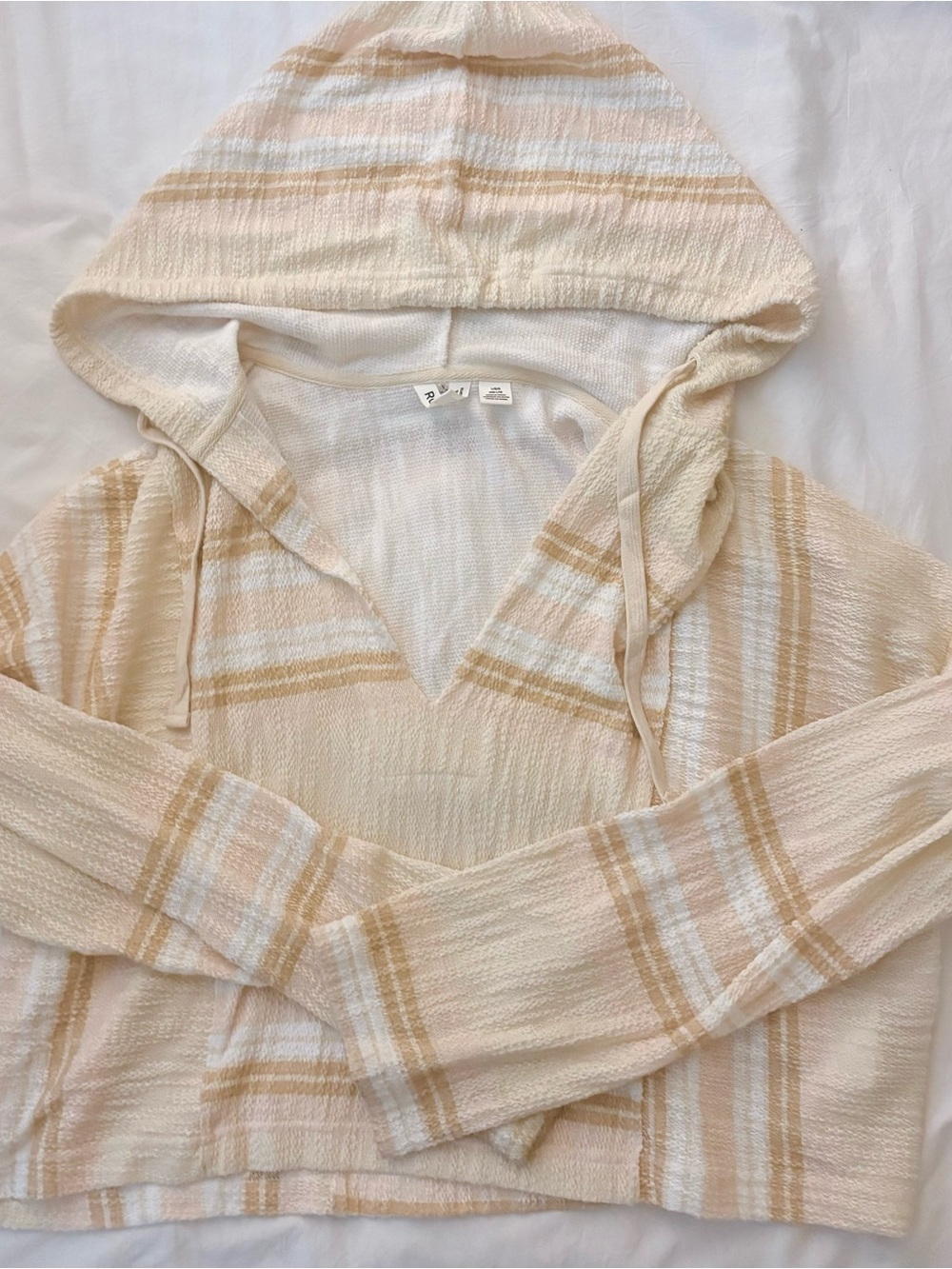 Roxy Cream and White Striped Hooded Poncho Sweater